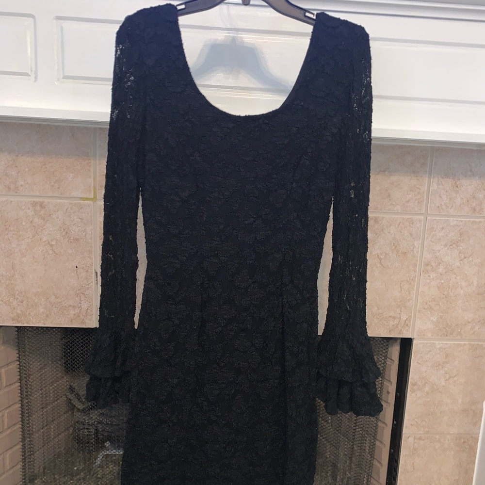 Black lace dress with ruffle sleeves